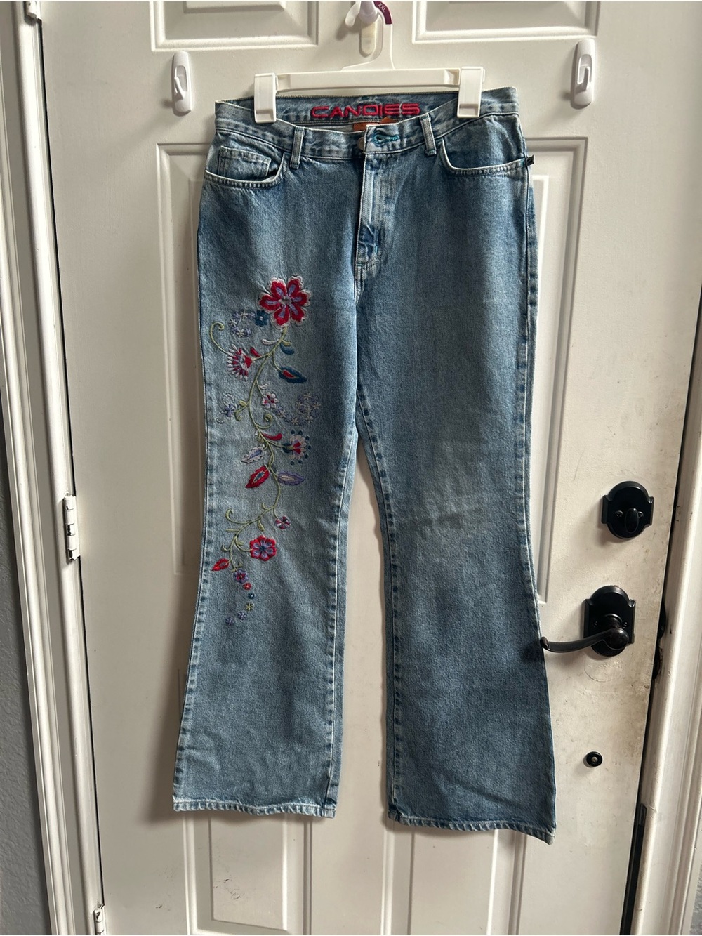 Y2K Candie's Light Blue Denim Fit & Flare Jeans with Floral Embroidery